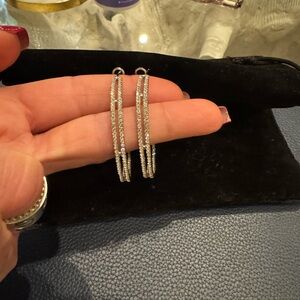 Elegant silver tone Hoop Earrings cubic zirconia double row